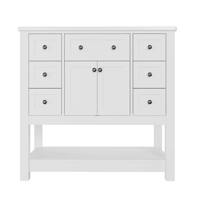 Meuble vasque céramique blanc MDF, 7 tiroirs 91,5x46,5x90cm LUXURY LINEN ONE