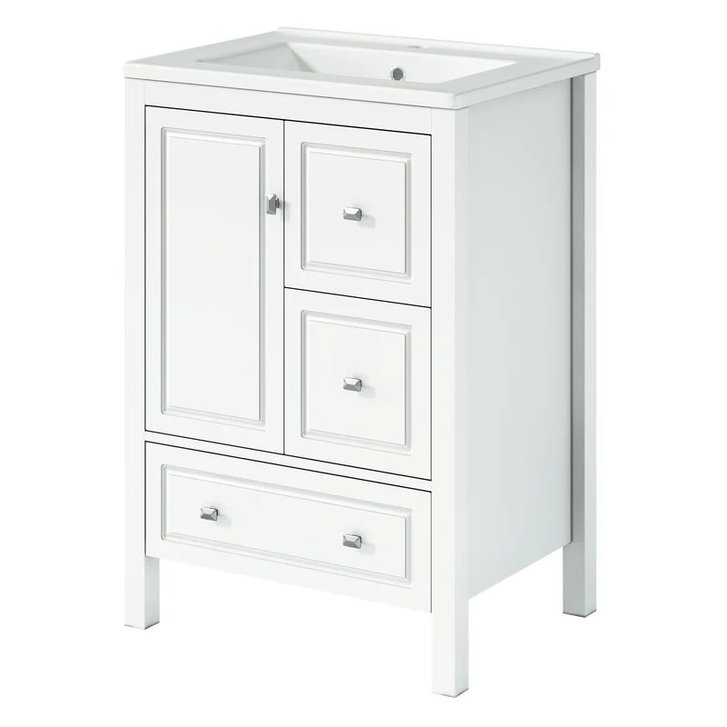 Meuble vasque céramique blanc, MDF, tiroir soft-close 62x47x90cm LUXURY PINE ELITE