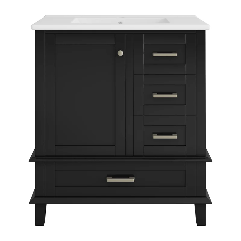 Meuble vasque céramique noir MDF, tiroirs silencieux 76x46x83,5cm LUXURY PLANT SET