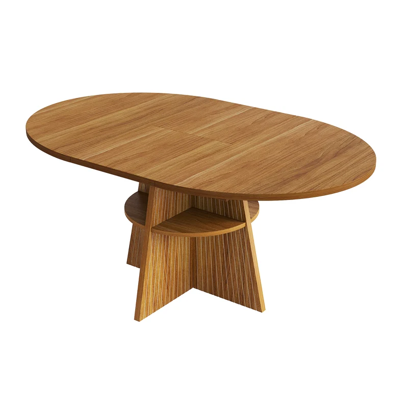 Table à manger extensible ronde effet bois avec étagère intégrée (110-150 cm) MINIMALISTONE