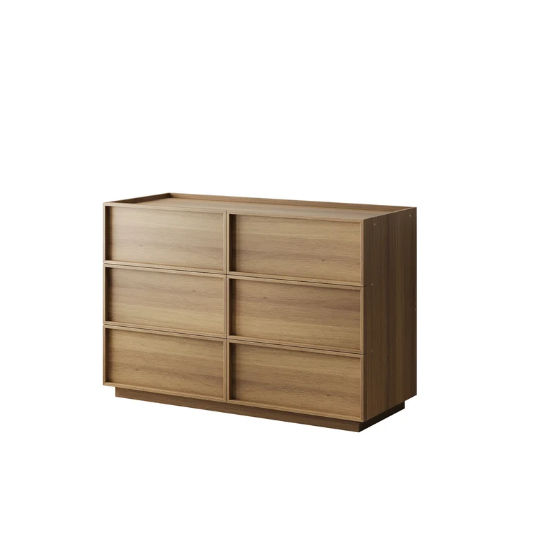 Buffet moderne à 6 tiroirs effet chêne, design minimaliste sans poignées 115x48x78cm LAMP AIR