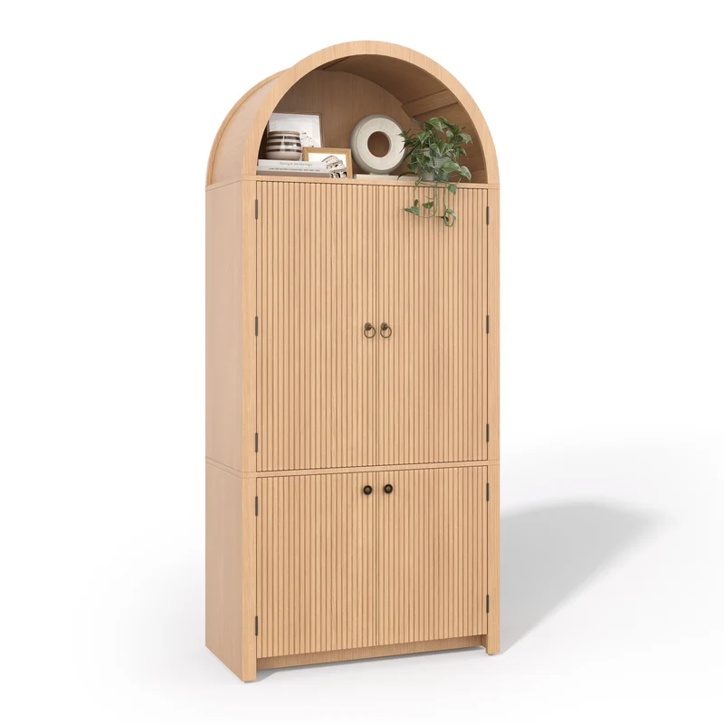 Vaisselier de cuisine arqué effet bois naturel avec motif ondulé et porte-épices intégrée LAMP GREEN