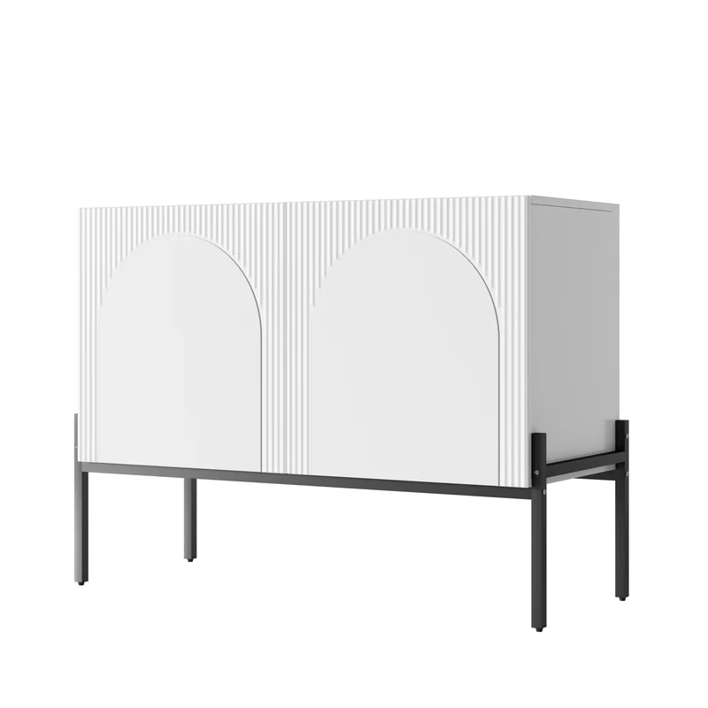 Buffet blanc design arche texturé 2 portes 100x40x75cm ITALIAN GOLD PRIME