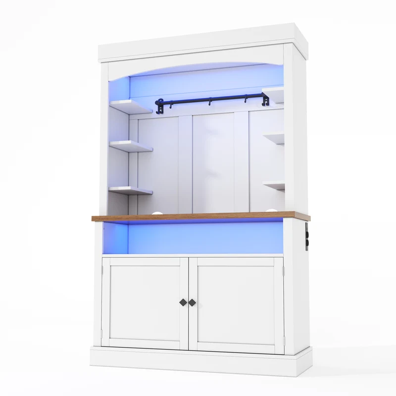 Vaisselier de cuisine blanc avec LED et prises, et étagères ouvertes 106x43x183cm ITALIAN CONTAINER