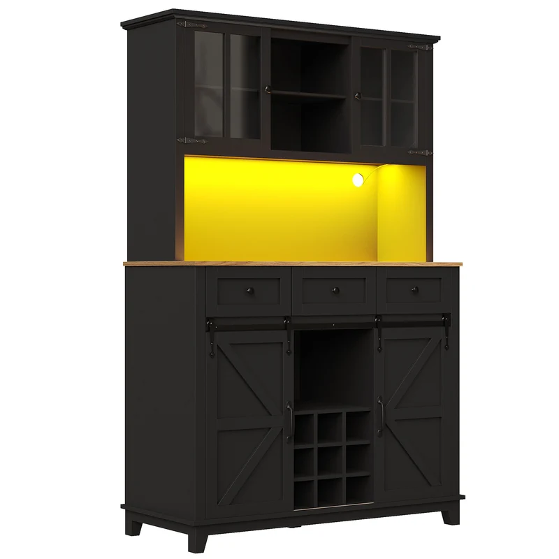 Vaisselier de cuisine multifonction (180 cm) noir avec éclairage LED intelligent ITALIAN BENCH