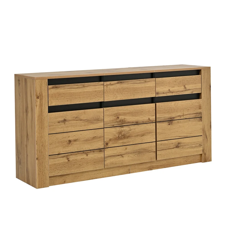 Buffet effet bois et noir 3 portes 3 tiroirs 135x35x70cm ITALIAN WALNUT MAX