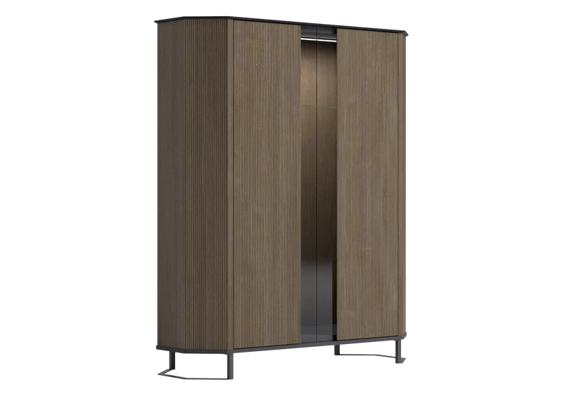 Vitrine argentier bois miel rainuré LED – Hexagon