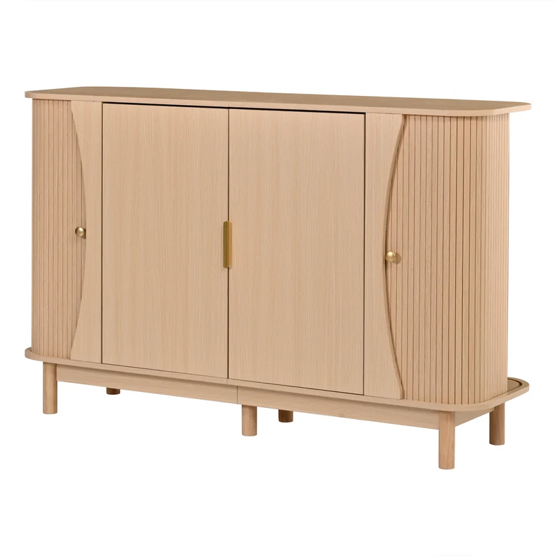 Buffet effet bois clair 2 portes battantes et 2 portes coulissantes à lames verticales ITALIAN DRESSER