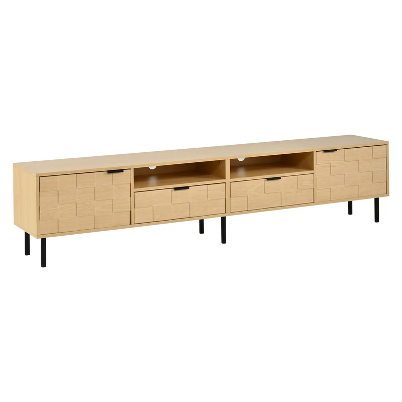 Meuble TV effet bois façade 3D texturée 2 portes 2 niches et 2 tiroirs ITALIAN DESK