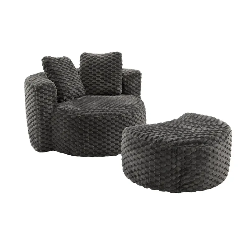Fauteuil géant gris foncé en fausse fourrure avec pouf assorti en demi-lune FLOATING IRON MAX