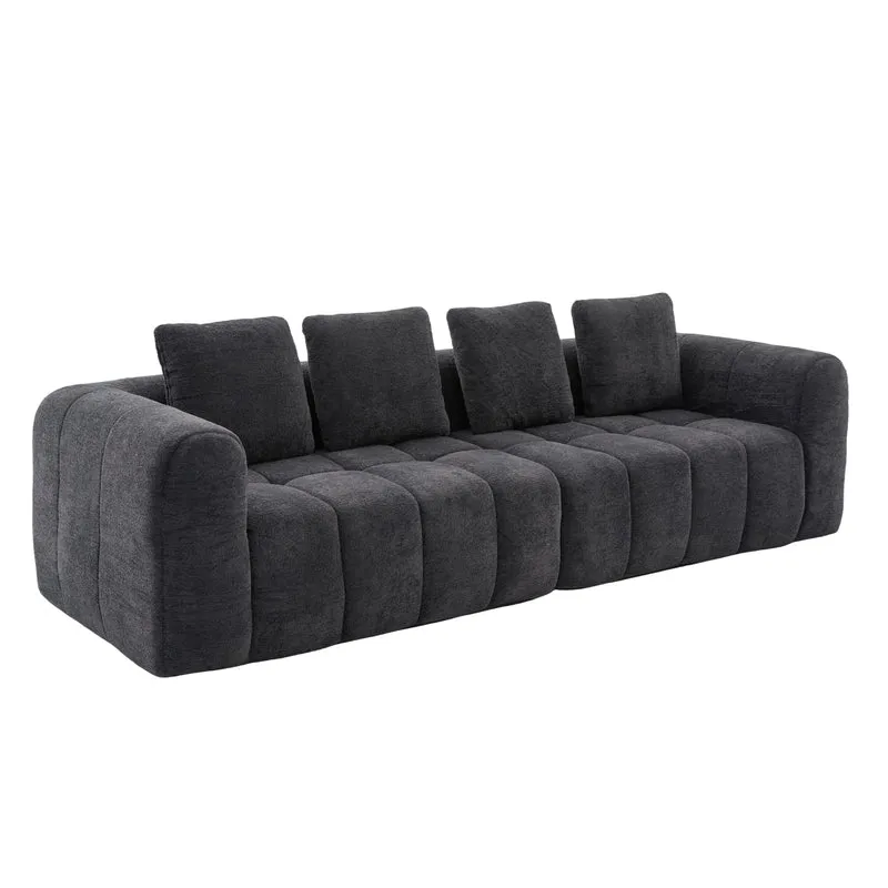 Canapé 4 places en velours gris foncé avec coussins tissu résistant et anti-taches FLOATING FABRIC LINE