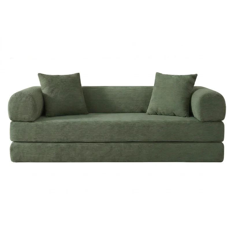 Canapé 3 places modulable sans armature, convertible en lit, velours vert, style tatami 195x89x59cm MERIDIANREX