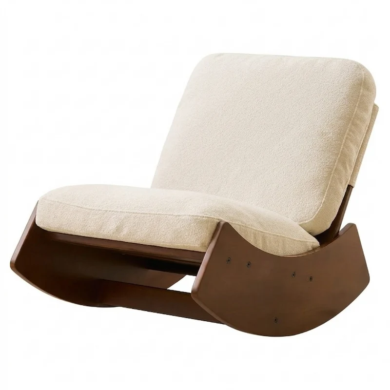 Fauteuil à bascule rétro en corduroy beige, cadre en bois massif, nursery 90x61,5x71,9cm FLOATING LEATHER MAX