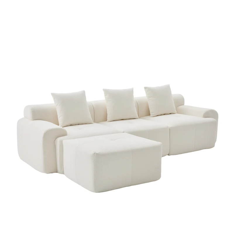 Canapé modulable 3 places en chenille beige bouclette texturée accoudoirs larges sans montage FLOATING DESK