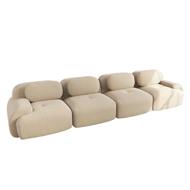 Canapé modulable 4 places en velours côtelé beige et accoudoirs courbés, sans montage FABRIC TABLE