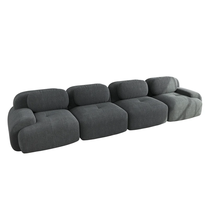 Canapé modulable 4 places en velours côtelé gris et accoudoirs courbés, sans montage FABRIC SCREEN