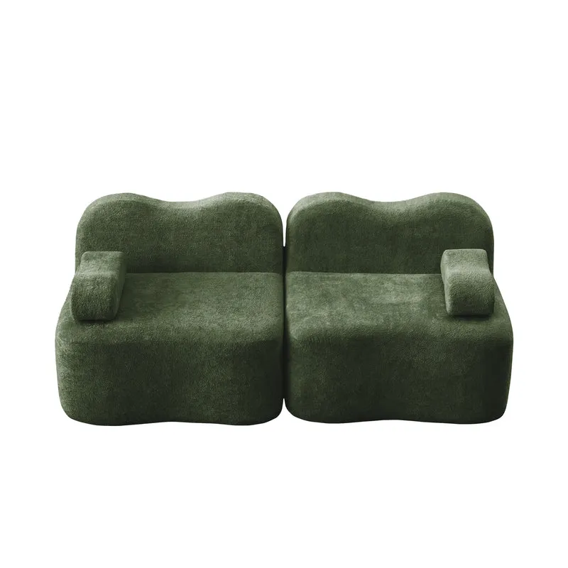 Canapé modulaire 2 places en velours vert foncé, forme ondulée, sans montage ELEGANT VASE HOME