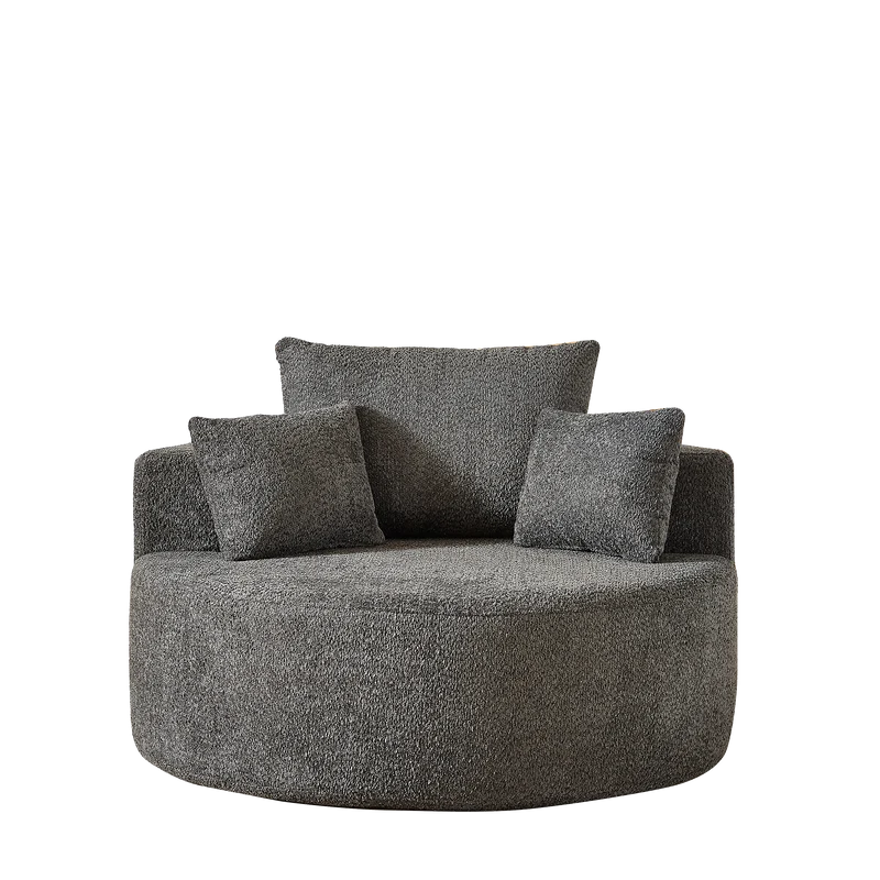 Fauteuil simple rond en chenille gris avec coussins sans montage BIRCHCONTAINER