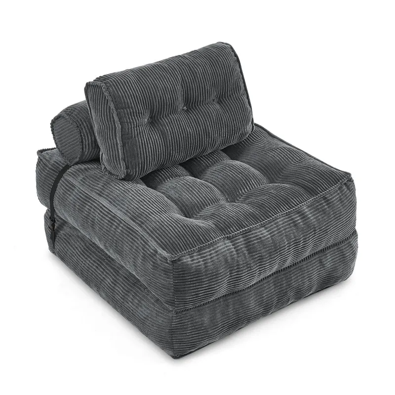 Chauffeuse convertible 1 place fauteuil de sol en velours côtelé gris BENCHLINE