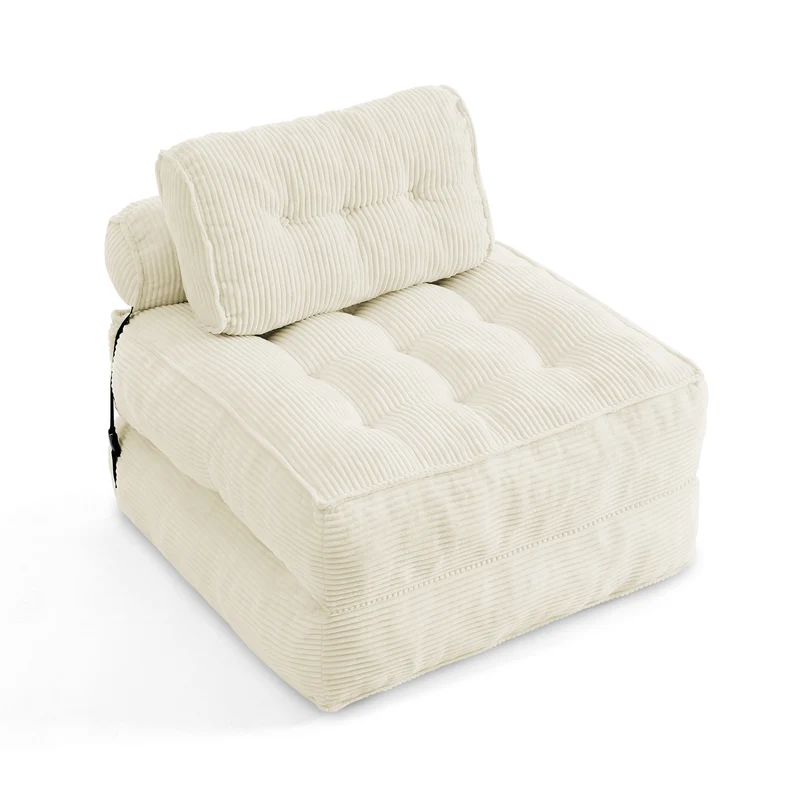 Chauffeuse convertible 1 place fauteuil de sol en velours côtelé beige BENCHMARBLE