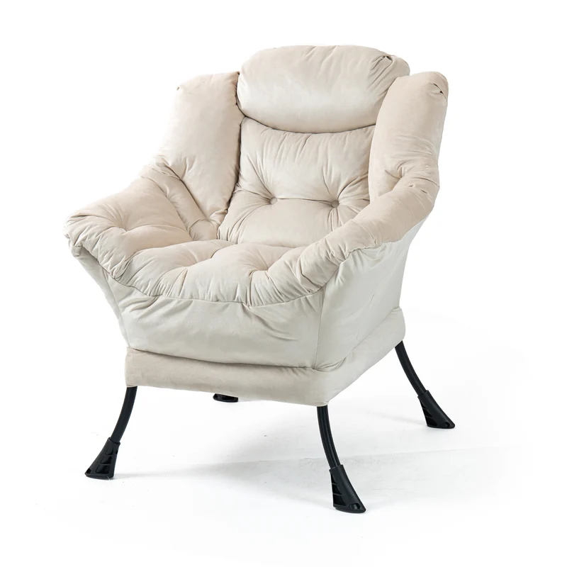 Fauteuil rembouré tissu beige en pieds métal poche latérale 75x80x85cm BOOKCASEBROWN