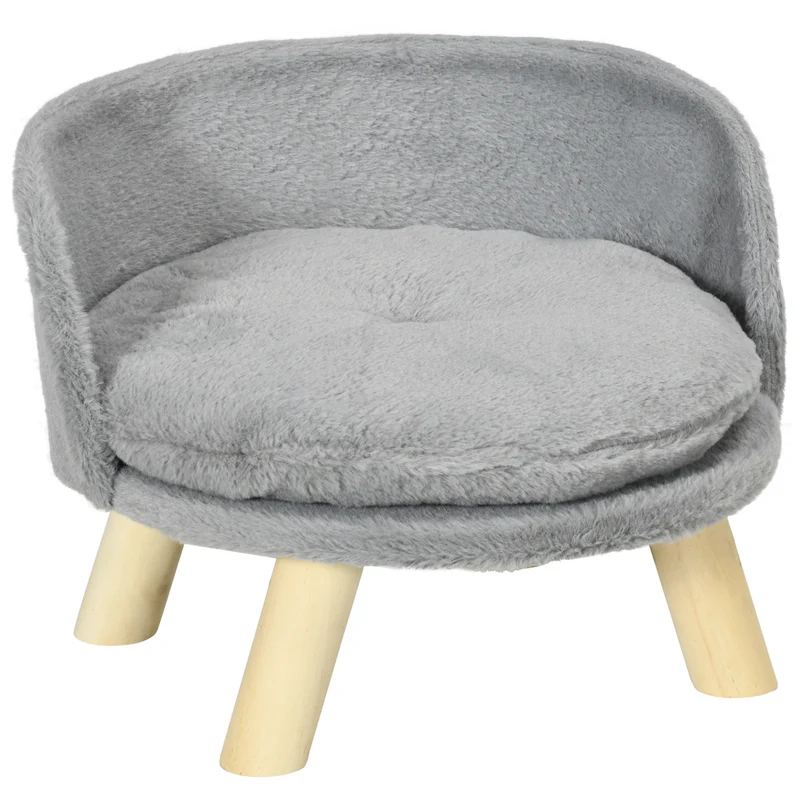 Lit pour chien et chat gris avec pieds en bois antidérapants et coussin, intérieur 40,5x40,5x33cm FERNHILL