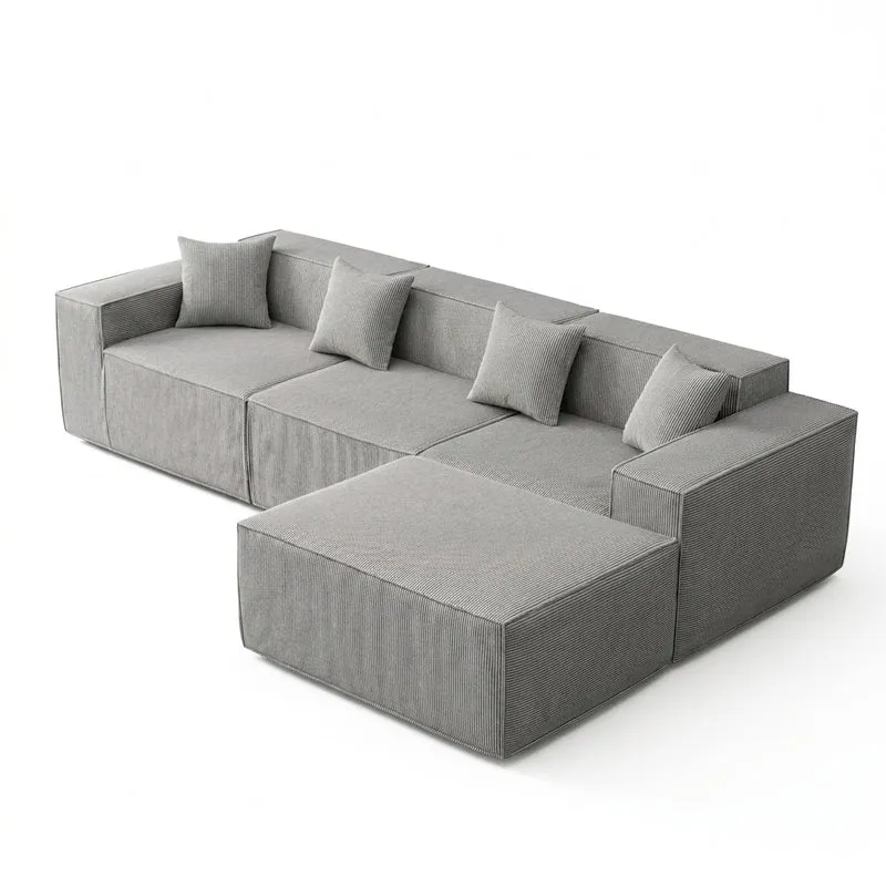 Canapé d'angle modulable convertible tissu côtelé gris, sans montage BRONZEBLUFF