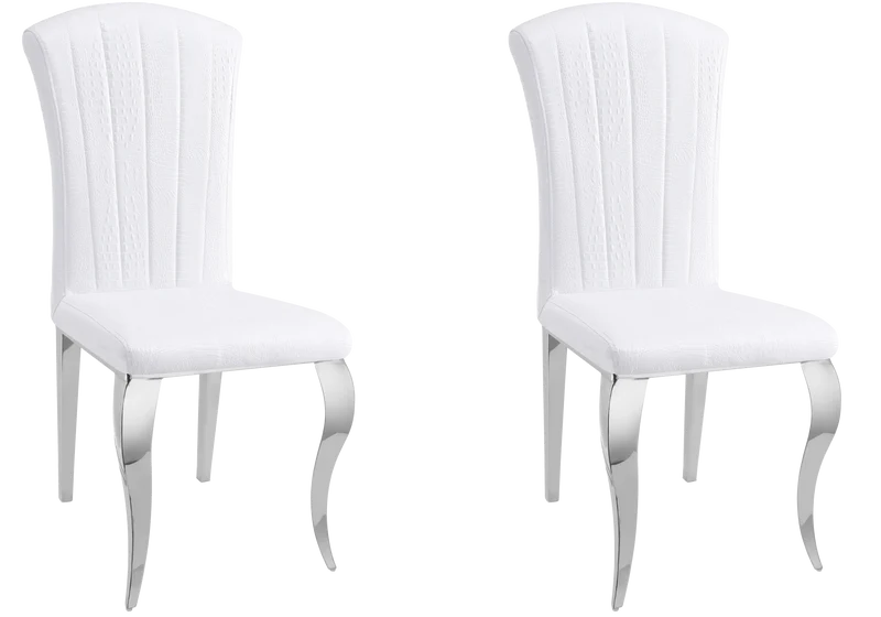 Chaises simili-cuir croco blanc et pieds argent - Nova x6