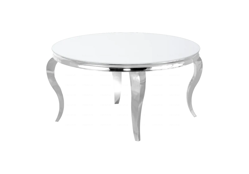 Table basse ronde verre blanc pieds argent - Neo