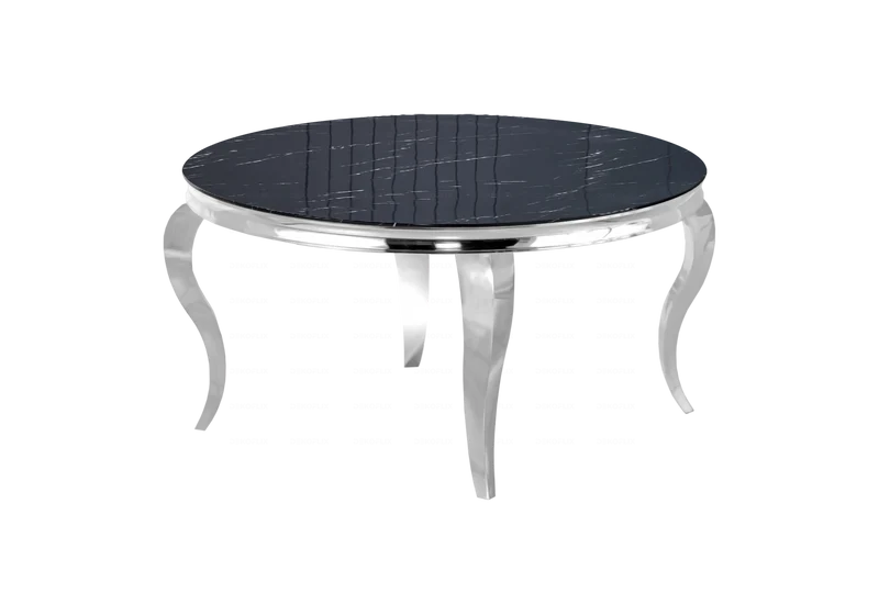 Table basse ronde marbre noir pieds argent - Neo