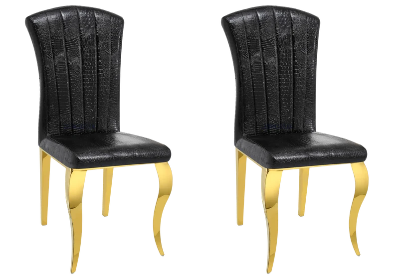 Chaises simili-cuir croco noir et pieds or - Nova x6