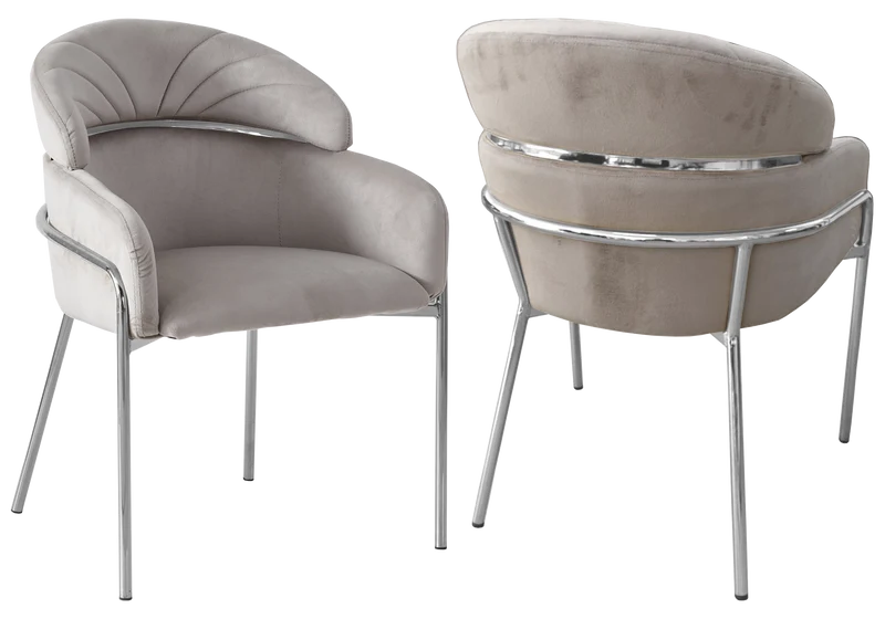 Chaises en velours taupe et pieds argentés - Noam x4