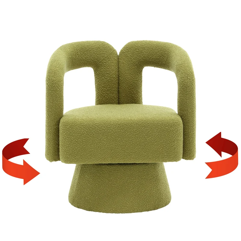 Fauteuil rond pivotant 360° en bouclette vert olive, design moderne 67x55x74cm FABRIC DIVIDER