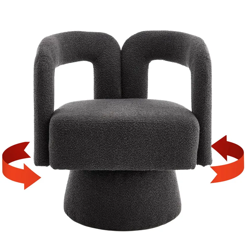 Fauteuil rond pivotant 360° en bouclette gris, design moderne 67x55x74cm FABRIC MIRROR