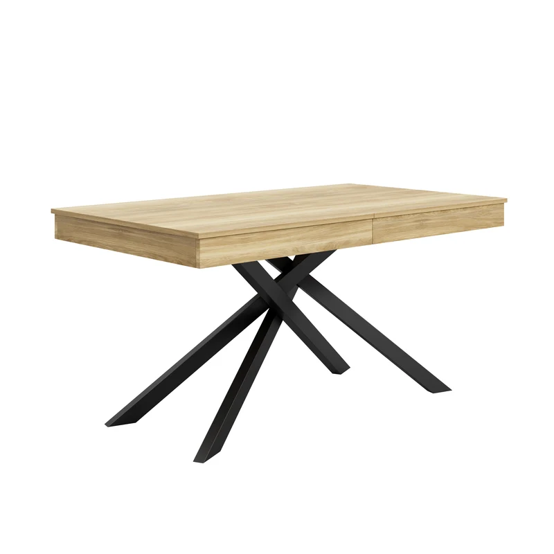 Table à manger extensible effet chêne 6-8 personnes, plateau épais, pieds croisés 140-180x80cm FLEX ELITE