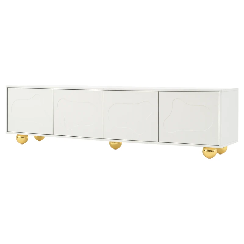 Meuble TV blanc design forme nuage 4 portes 180x40x45cm FLEX LEATHER LINE