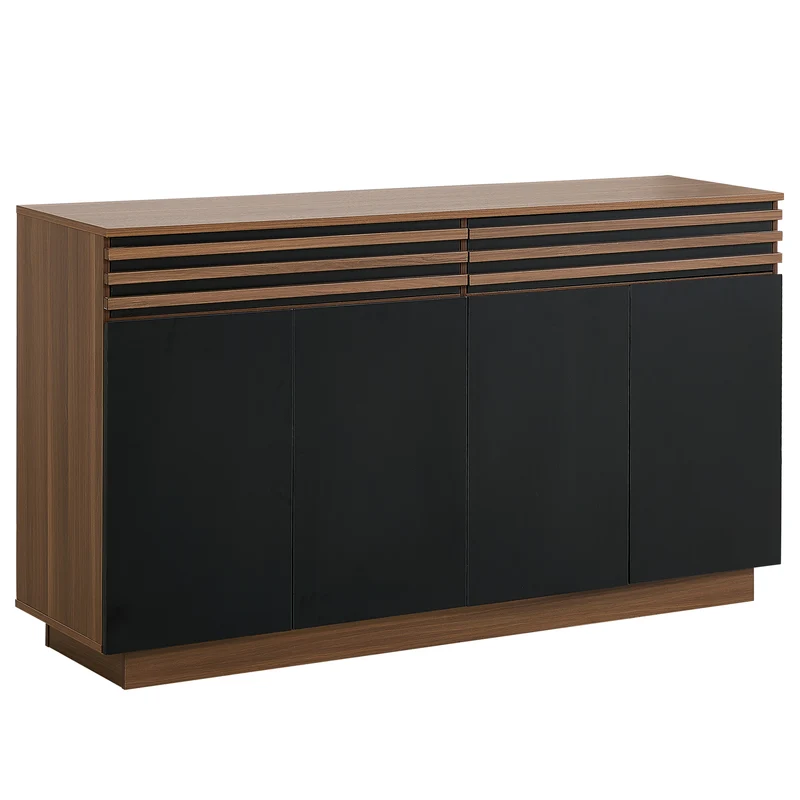 Buffet effet noyer et 4 portes noires 150x40x85 cm CLASSICBASKETHOME