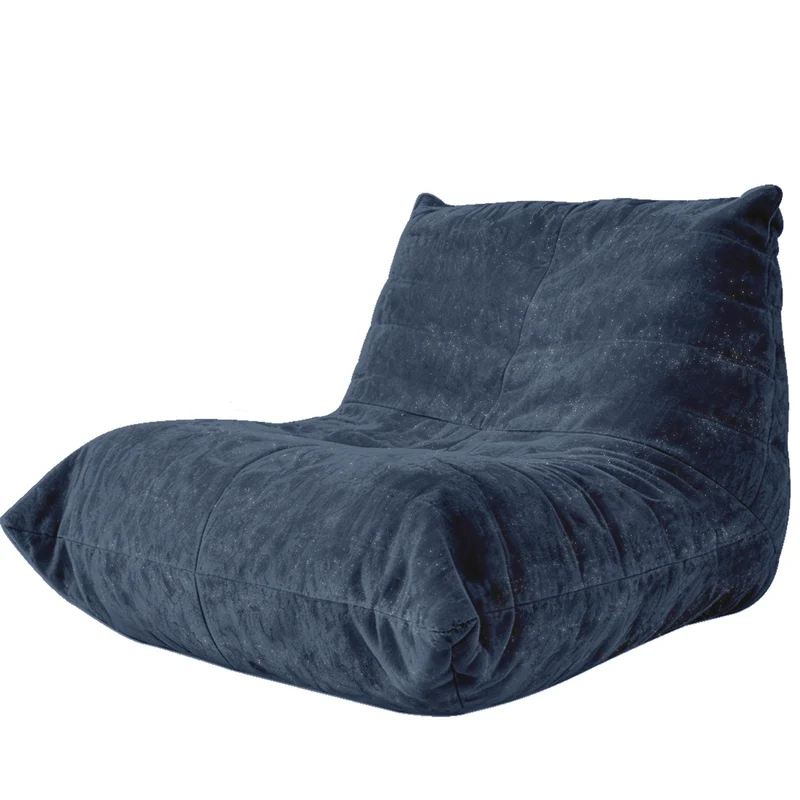 Chauffeuse matelassée chenille bleue pailletée fauteuil de sol 90x100cm CHROMERACK