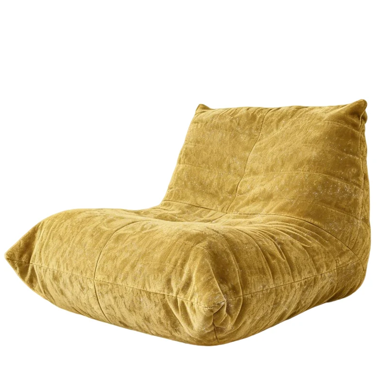 Chauffeuse matelassée chenille jaune moutard pailletée fauteuil de sol 90x100cm CHROMERUG