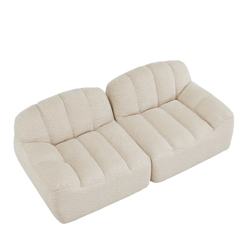 Canapé modulable 2 places beige blanc, tissu polaire capitonné, sans montage prêt à l'emploi CHESTSETCHESTSTONE