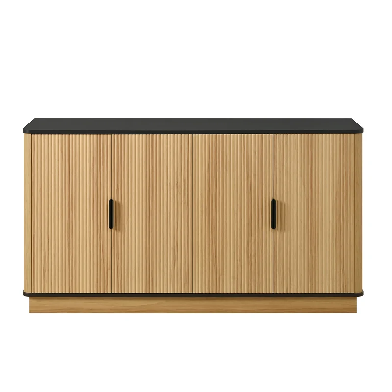 Buffet effet bois 4 portes au design contemporain et cannage bois 139x40x75cm CLASSICARMOIREHOME