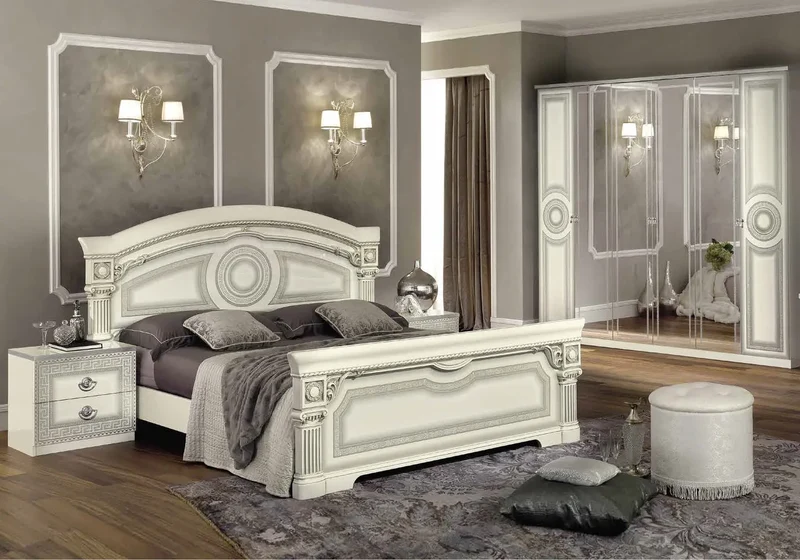 Chambre complète baroque blanc argenté versace – IMPERIA