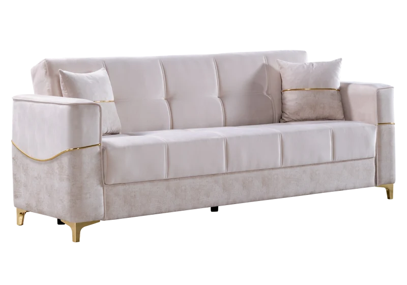 Canapé velours beige convertible avec coffre – LIVIA