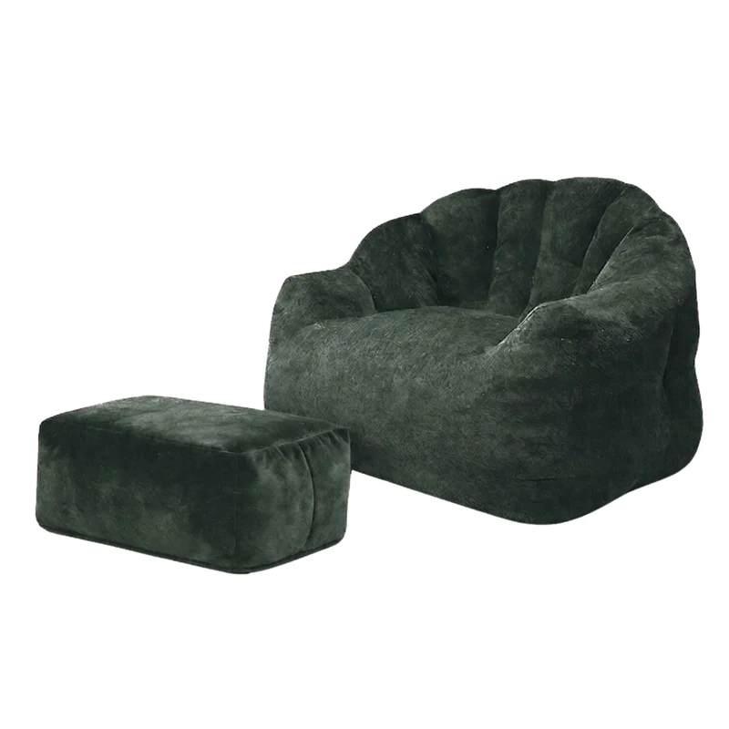 Fauteuil rond matelassé avec repose-pieds vert flanelle avec paillettes sans montage 99x86x65cm CHROMEBAR