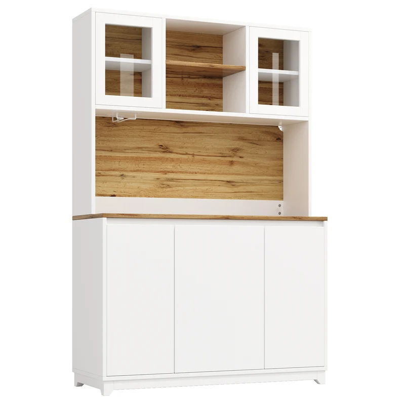 Vaisselier de cuisine blanc avec vitrines acryliques et LED 120x40x180cm BENCHZONE