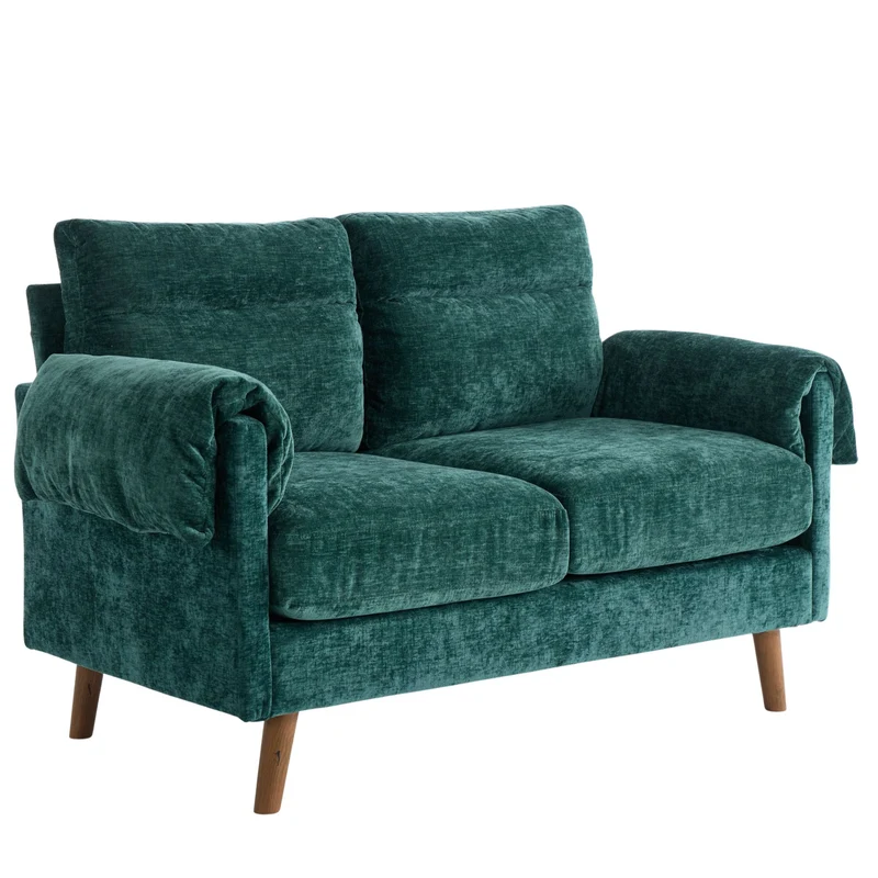 Canapé 2 places compact en chenille douce vert émeraude 124x70x85cm BIRCHSTYLE