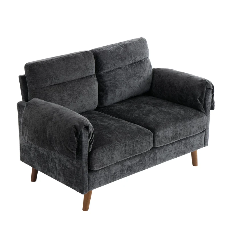 Canapé 2 places compact en chenille douce noire 124x70x85cm BIRCHSHELF