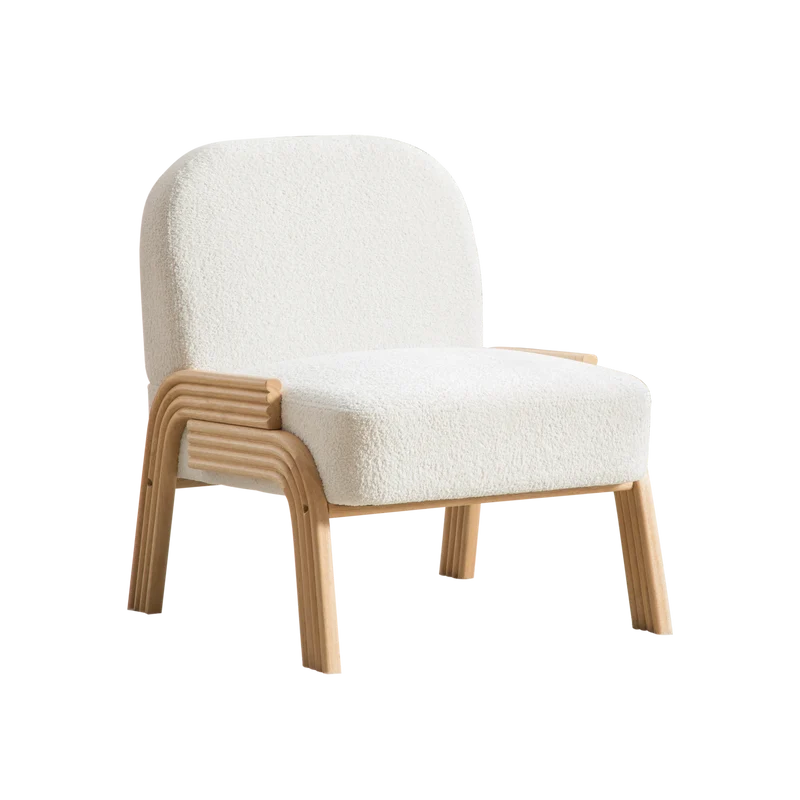 Fauteuil lounge scandinave en tissu chenille ivoire confort moderne 72x61x78cm BIRCHCHAIR