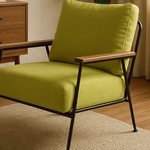 Modern Minimalist Velvet Sponge Steel Curved Accent Chair Backrest Armrest For Living Room