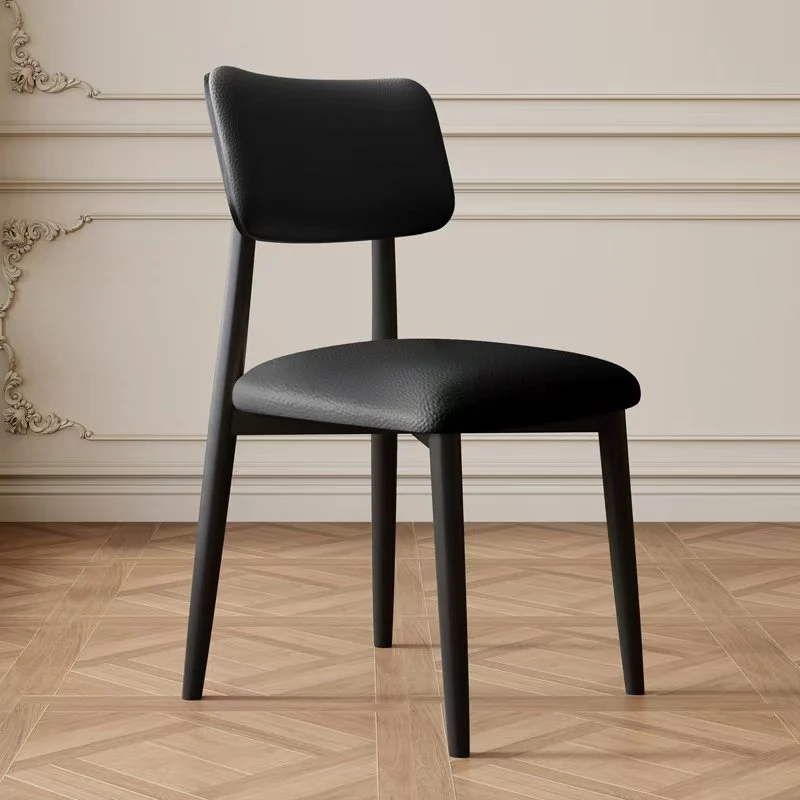 Traditional Vintage Faux Leather Rubberwood Sponge Curve Dining Chair Backrest Armless For Dining Room